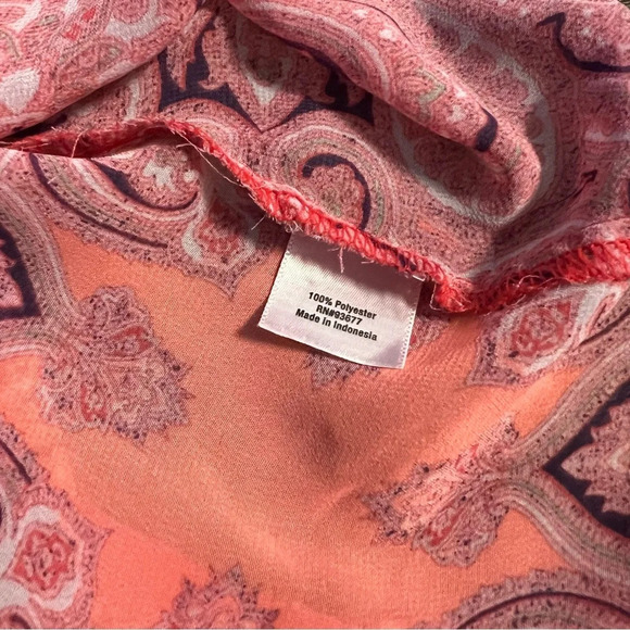 Ana Blouse Plus Size 1X Pink Short Sleeve Sheer V-Neck Paisley Summer Boho Top - Picture 5 of 6